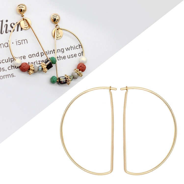 20pcs- 14K Gold Plated Hoop Earring Finding, 40mm, Nickel Free Half Circle Earring Hoops, DIY Earring Charms, Earring Making Findings Z028