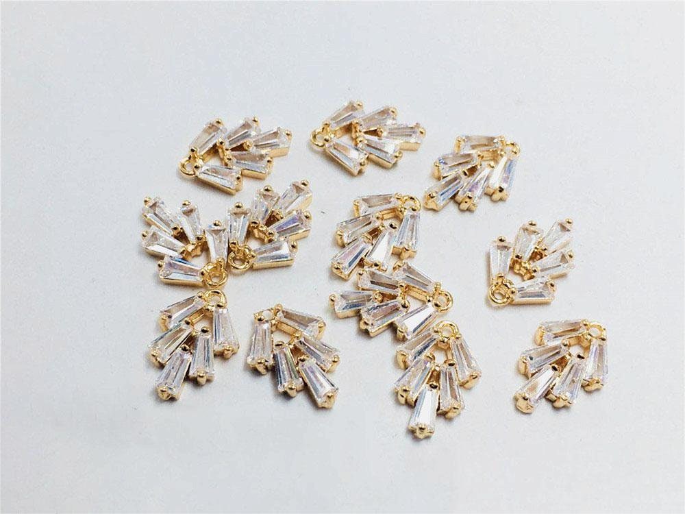 5pcs CZ Pave Leaves Charm, Cbuic Zircon Crystal Leaf Pendant, Bracelet Necklace Pendant, Gold Plated Charm,Jewelry Findings L003-F280