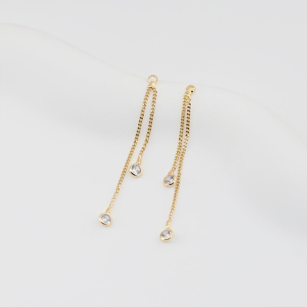 Gold Chain Tassel Pendant, CZ Pave Chain Charm, Cubic Zirconia, 18K Gold Plated Earring Chain Pendant, Earring Findings ZX358