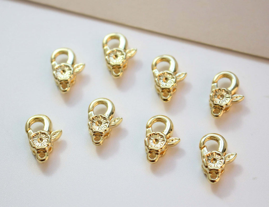 18K Shiny Gold Plated Lobster Clasp Claw, Flower Clasp, Heart Clasp, Necklace Bracelet Making Clasp with Closed Loop, Jewelry Findings GZ323