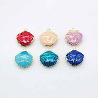 Enamel SeaShell Locket Charms, 18K Gold Plated, Shell Pendant, Beach Charm, Necklace Making Charms, Jewelry Findings S20514