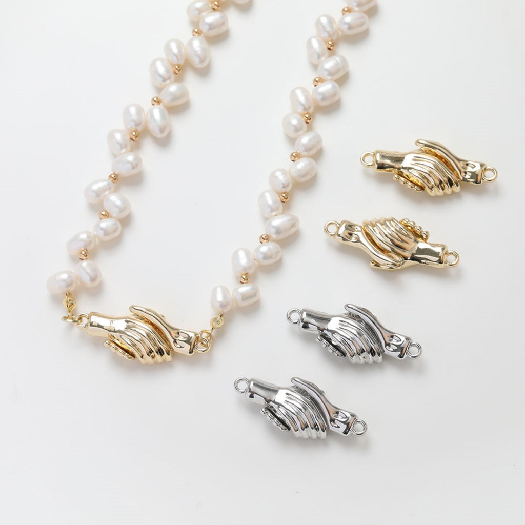 Cierre magnético tipo apretón de manos, un par, chapado en oro de 14 quilates, 31,4 x 12,4 mm, cierre con presilla, conector, cierre para hacer pulseras ZZ039