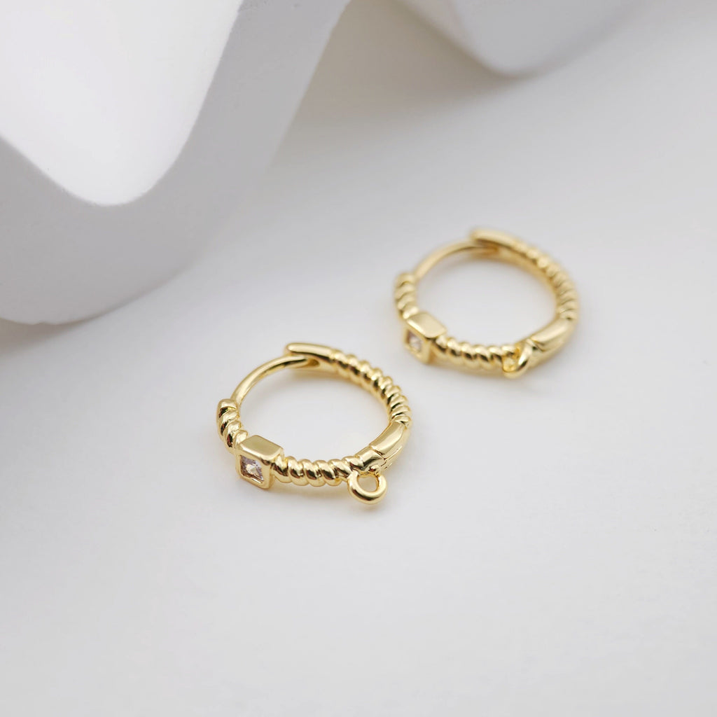Helical zircon Earring Hoop, Gold Plated Huggie Hoop Earring with Loop, Huggie Hoops DIY Earring  Findings,Handmade Earring Supplies D0098