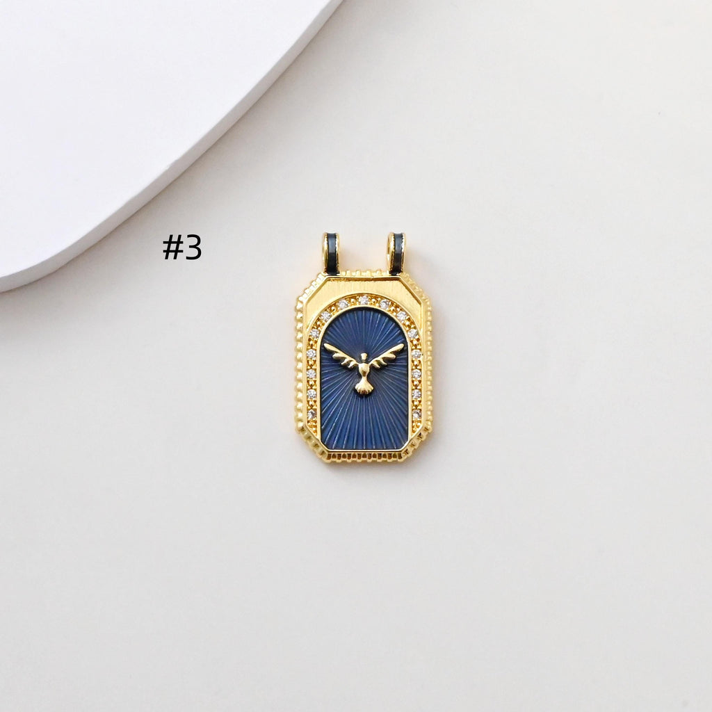 Rectangular Card Charm, 18K Gold Plated CZ Pave Pendant, Heart Charm, Four Leaf Clover Charm, Necklace Making Charm, Jewelry Findings S1384