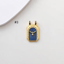 Load image into Gallery viewer, Rectangular Card Charm, 18K Gold Plated CZ Pave Pendant, Heart Charm, Four Leaf Clover Charm, Necklace Making Charm, Jewelry Findings S1384