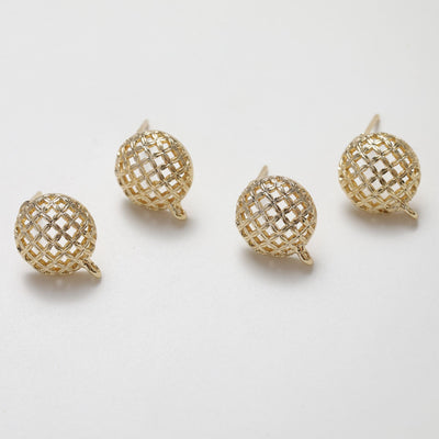 14K Gold Round Post Stud, S925 Silver Pin, Openwork Round Stud Earring Nickel Free, Hypoallergenic Earring Findings GZ250