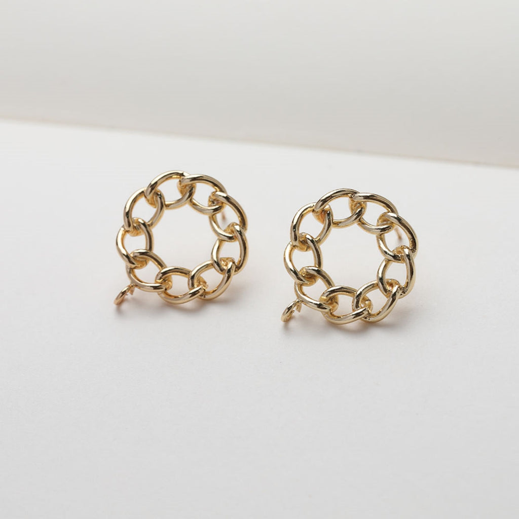 Round Chain Post With Loop, 14k Gold/Silver Chain Round Stud Earring Nickel Free, S925 Ear Pin Hypoallergenic Earring Findings GE113