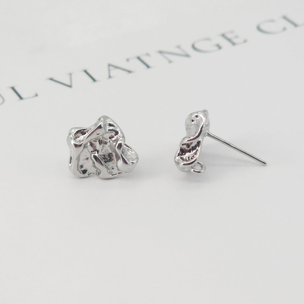 10pcs Irregular Earring Post with Loop, 14K White Gold Plated, S925 Silver Pin Nickel Free Earrings, Knot Ear Stud with Loop ZX147