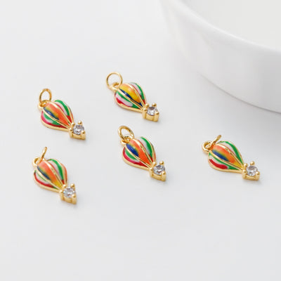 Hot Air Balloon Charm, Enamel Charm, 18K Gold Plated Pendant, Necklace Making Charm, Jewelry Findings S1096