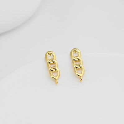 Gold Link Chain Earring Post With Loop, Chain Stud Earring Nickel Free, 18K Gold/Silver, Hypoallergenic Earring Findings D0409