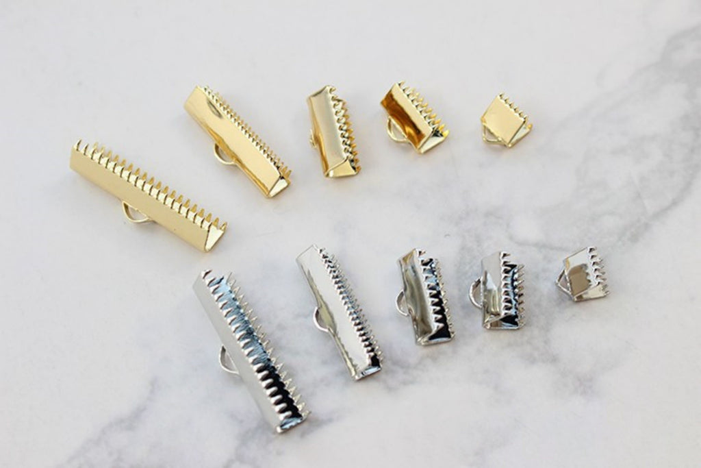 10pcs Ribbon Crimp End Caps, Ribbon Pinch Clasp 14K Gold Plated, 6mm,10mm,13mm,20mm,25mm, Jewellery Making Findings ZZ064