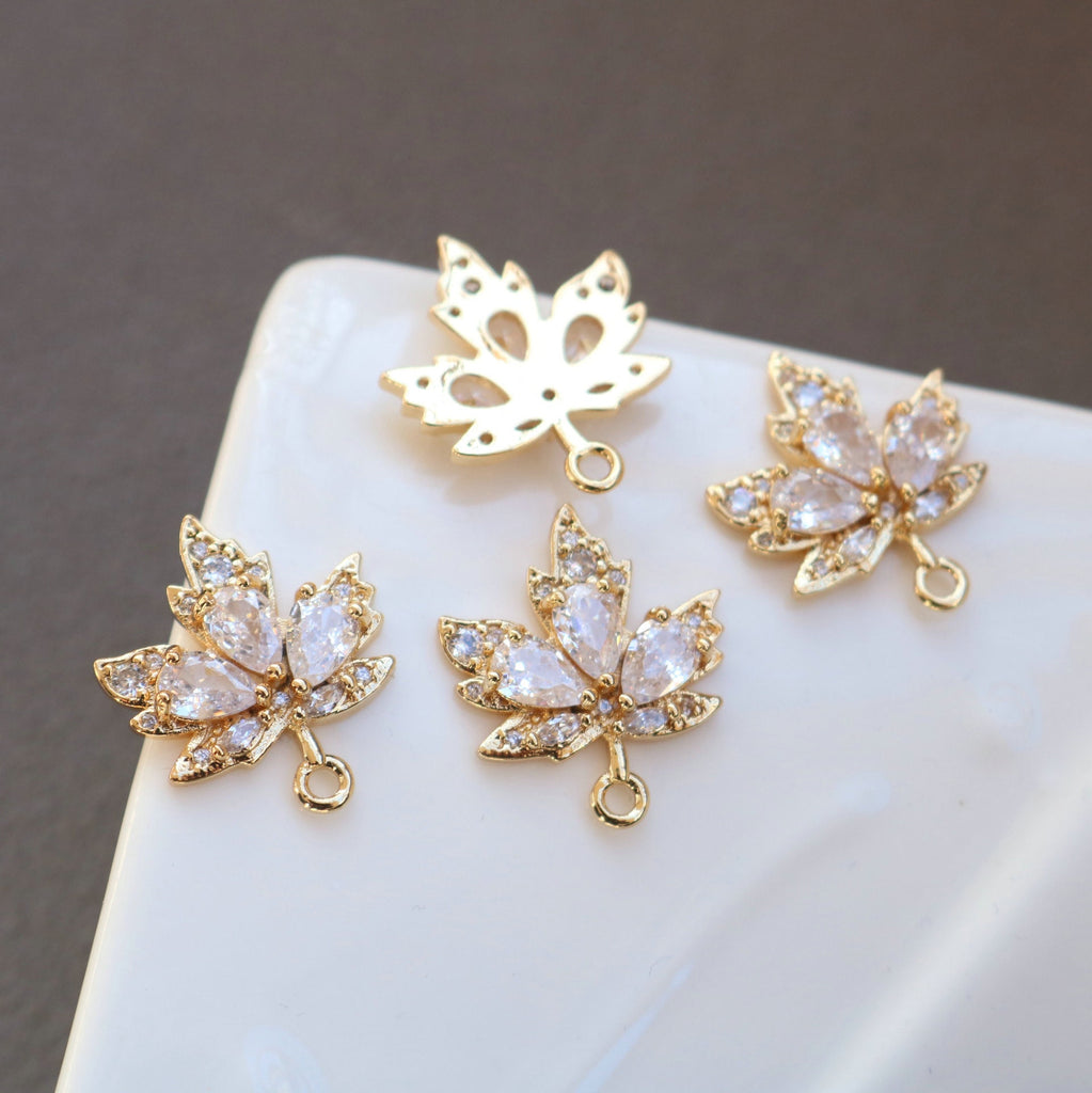 CZ Pave Maple Leaf Charm, Cubic Zircon Crystal Maple Leaf Pendant, CZ Earring Charms, Gold Plated Earring Charms, Jewelry Finding HL114-F188