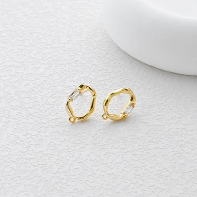 Irregular Oval Earrings Post With Loop, 18K Gold Plated, Nickel Free, S925 Silver Pin,Ear Stud Hypoallergenic Earring Findings D0459