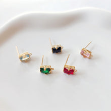 Load image into Gallery viewer, 2pcs Rectangular Ear Post with Loops, 5 Colors Gemstone, Nickel Free, CZ 18K Gold Plated Stud Earring Finding D0226