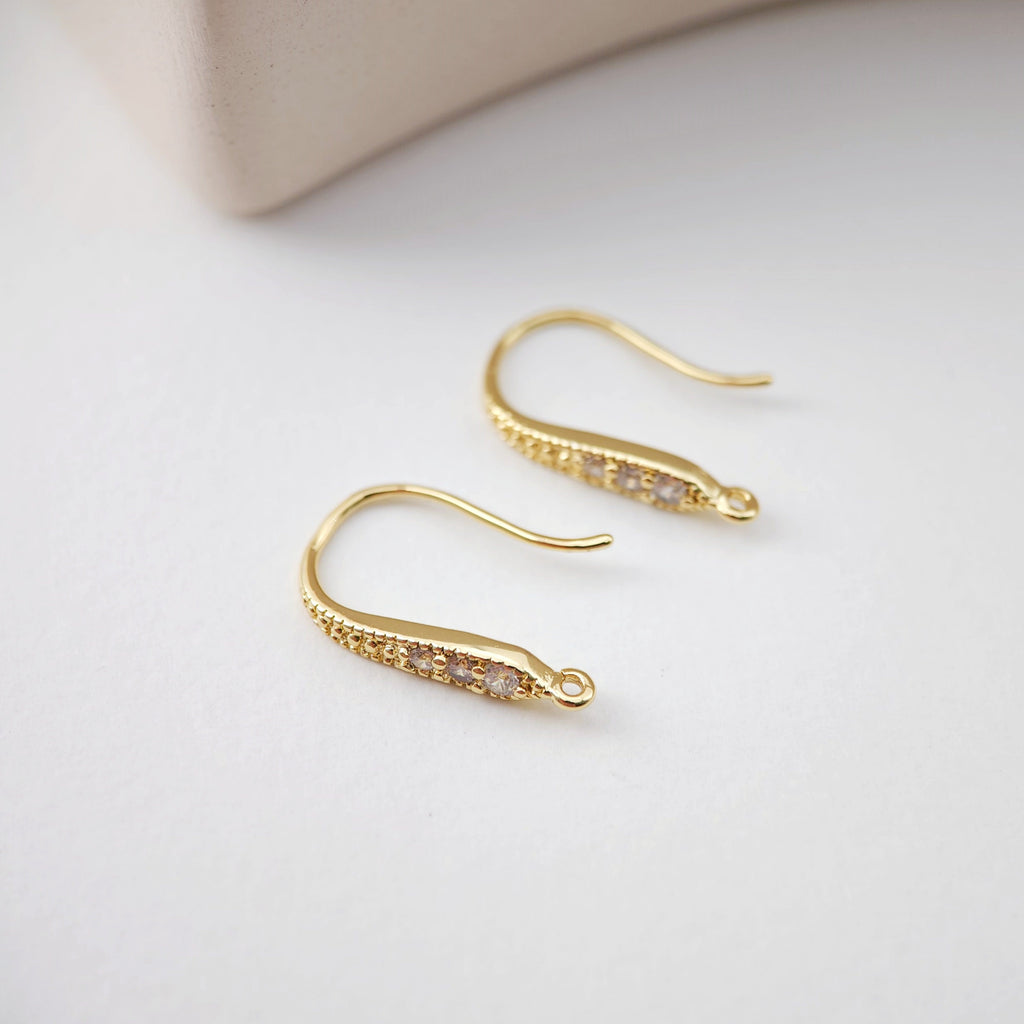18K Gold Plated Ear Wires, Cubic Pave Earring Hooks, Nickel Free, Fish Hooks, Ear Wires for Jewelry Making D0174