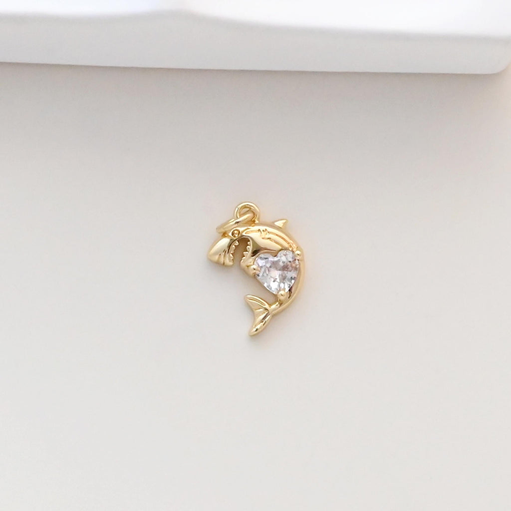 Dijes de delfín, dijes de vida marina bañados en oro de 18 quilates, pavé de circonitas, colgante de vida marina, dije para hacer collares, accesorios de joyería S1324