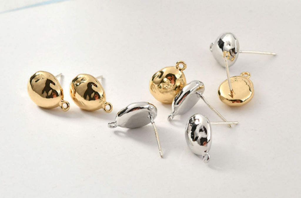 Irregular Stone Ear Post With Loop, S925 Silver Ear Pin Nickel Free, Gold/Silver Ear Stud, Hypoallergenic Earring Findings YL008-ZX7010