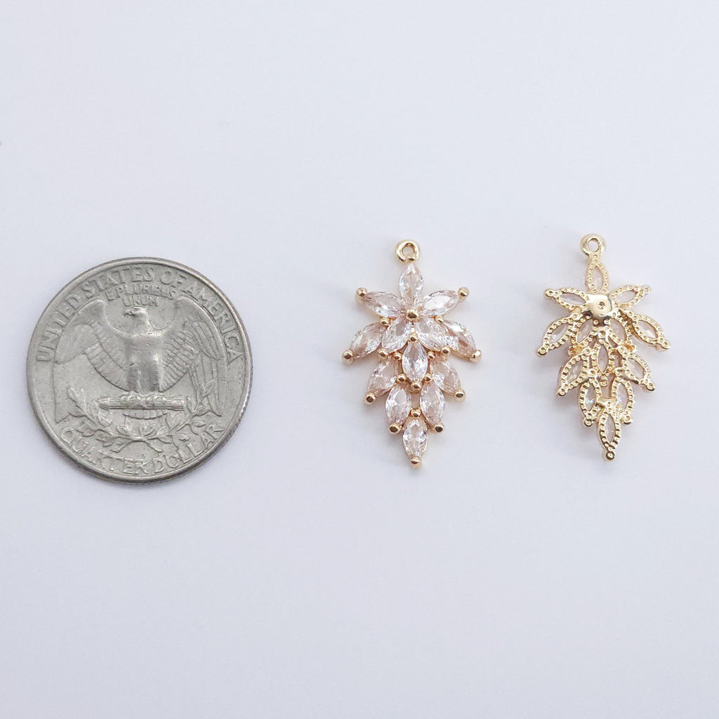 CZ Pave Leaf Charm, Cubic Zircon Crystal Leaf Pendant, CZ Earring Charms,  Real Gold Plated Brass Earring Charms, Jewelry Finding ZR016-F039