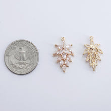 Load image into Gallery viewer, CZ Pave Leaf Charm, Cubic Zircon Crystal Leaf Pendant, CZ Earring Charms,  Real Gold Plated Brass Earring Charms, Jewelry Finding ZR016-F039