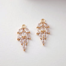 Load image into Gallery viewer, CZ Pave Leaf Charm, Cubic Pendant, Earring Connectors, Real Gold Plated Brass Earring Charms, Jewelry Findings D0070