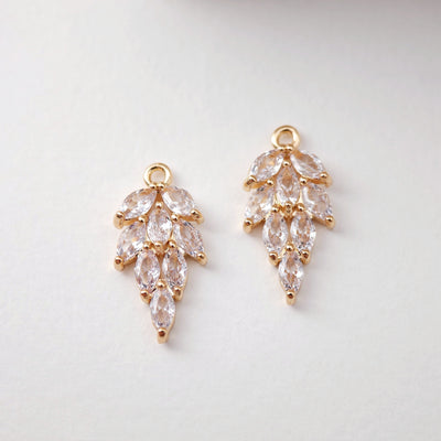 CZ Pave Leaf Charm, Cubic Pendant, Earring Connectors, Real Gold Plated Brass Earring Charms, Jewelry Findings D0070