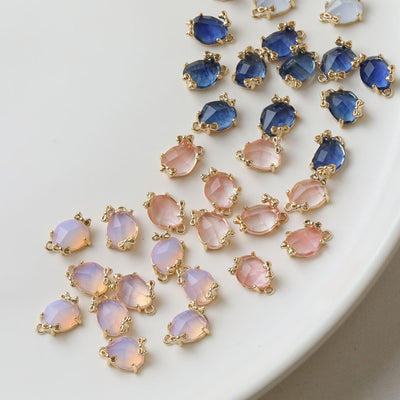 Irregular Shape Crystal Charm, Glass Connector, Glass Pendant, 18K Gold Plated, Jewelry Findings GZ730