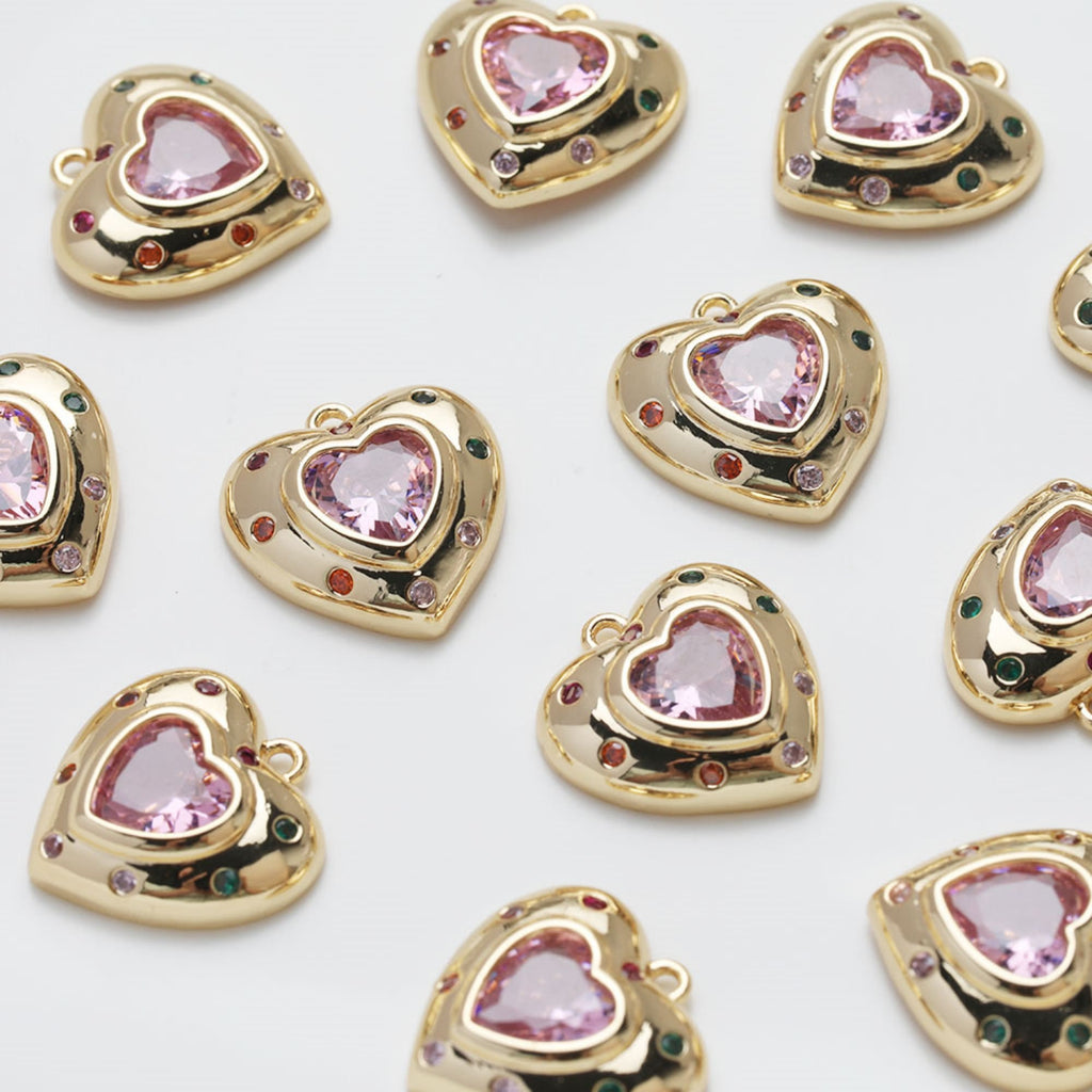 Heart Charms, Cubic Zirconia Pave Charm, 18K Gold/Silver Plated CZ Pave Love Pendant, Necklace Making Pendants, Jewelry Findings JG034