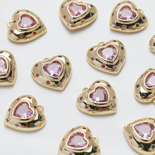 Load image into Gallery viewer, Heart Charms, Cubic Zirconia Pave Charm, 18K Gold/Silver Plated CZ Pave Love Pendant, Necklace Making Pendants, Jewelry Findings JG034