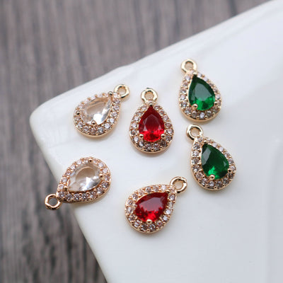 10pcs- Crystal Tiny Teardrop Charms, 14K Gold Plated Teardrop Pendant, Jewelry Findings HL032-F165