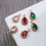 10pcs- Crystal Tiny Teardrop Charms, 14K Gold Plated Teardrop Pendant, Jewelry Findings HL032-F165
