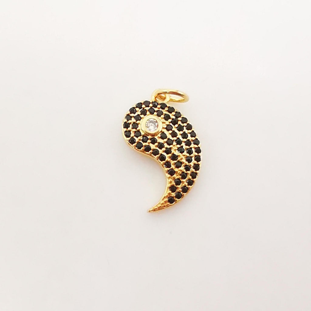 Yin Yang Charms, Cubic Pave Pendant, 18K Gold Plated Charms for Couple, 16x10mm, Necklace Charms, Jewelry Findings S1082