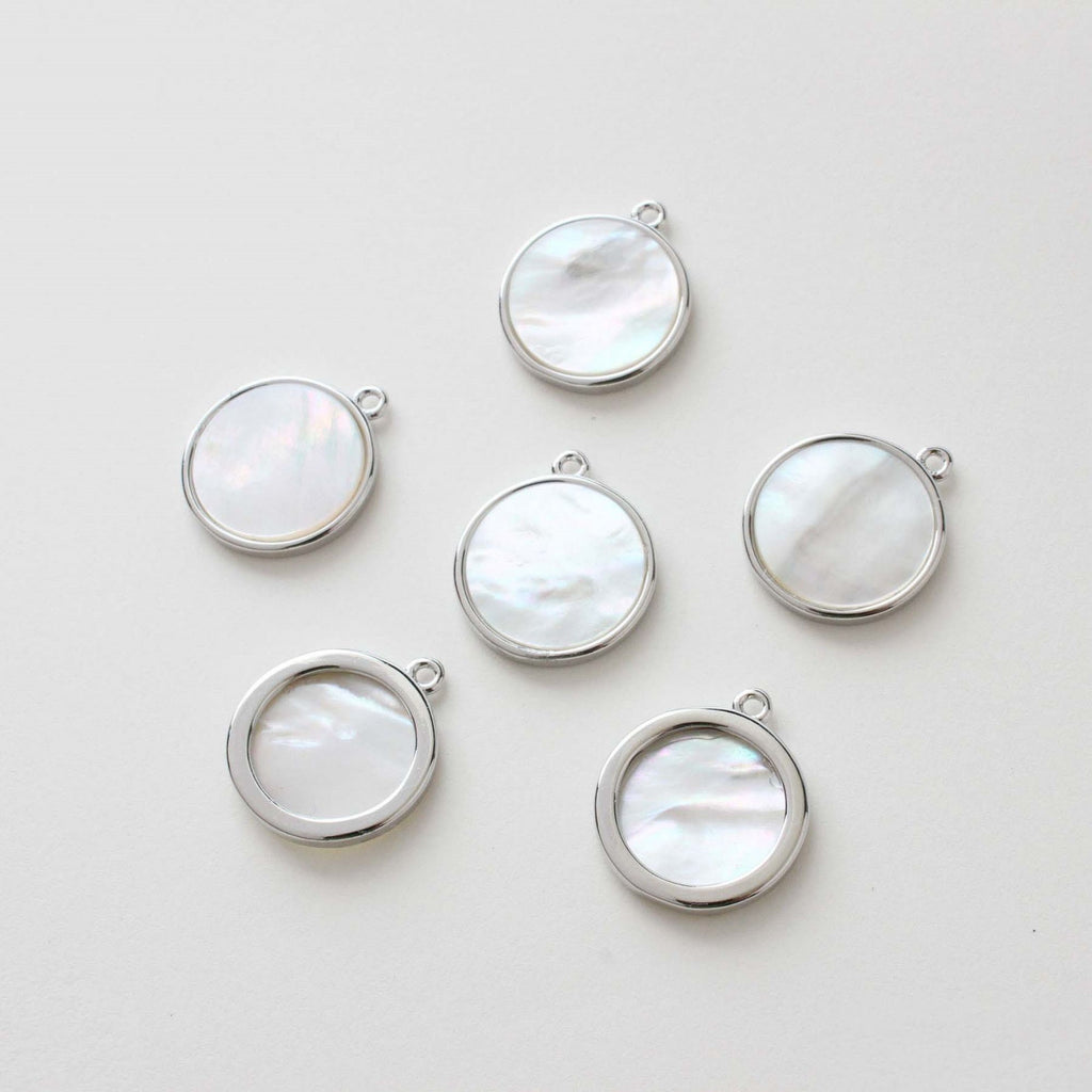 Dainty Round Charm, Mother of Pearl Charm, 18mm, 14K Gold/Silver Plated Round Charm for Jewelry Making GZ339
