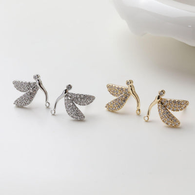 Butterfly Ear Post, S925 Silver Ear Pin, CZ Pave Nickel Free, Ear Studs, 14K Gold Plated Stud Earring Finding GZ742