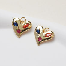 Load image into Gallery viewer, Gold Heart Charms, Rainbow CZ Pave, 18K Gold Plated, Love Pendant, Necklace Making Pendants, Jewelry Findings GZ343