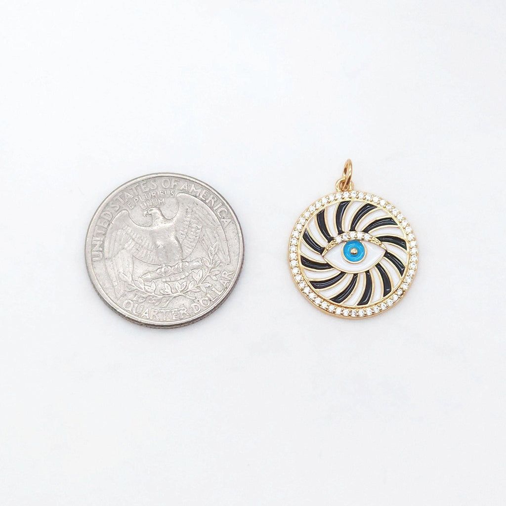 Dije de ojo turco cúbico, colgante redondo con micro pavé de circonitas cúbicas, chapado en oro de 18 quilates, 20 mm, para hacer collares, accesorios de joyería S20460