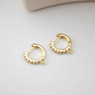 CZ Pave Earring Hoop, Gold Plated Huggie Hoop Earring with Loop, Huggie Hoops DIY Earring  Findings,Handmade Earring Supplies D0106