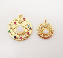Load image into Gallery viewer, Colorful Cubic Evil Eye Charm, 18K Gold Plated Micro CZ Pave Round Pendant, 24mm, 17mm, Necklace Making Charm, Jewelry Findings S1080