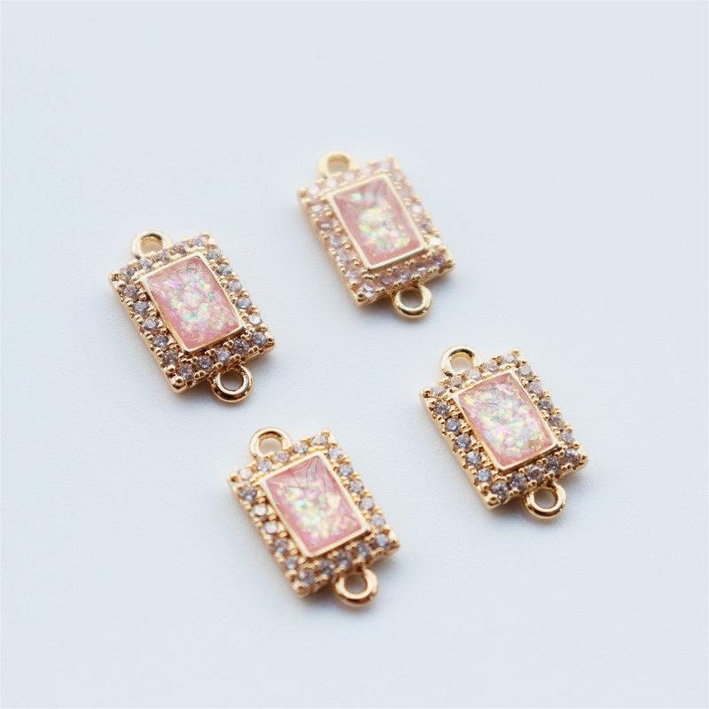 5pcs Faux Opal Rectangular Connectors, Cubic Zircon Crystal Pendant, Bracelet Necklace Pendant, 14K Gold Plated, Jewelry Findings JY083-F029