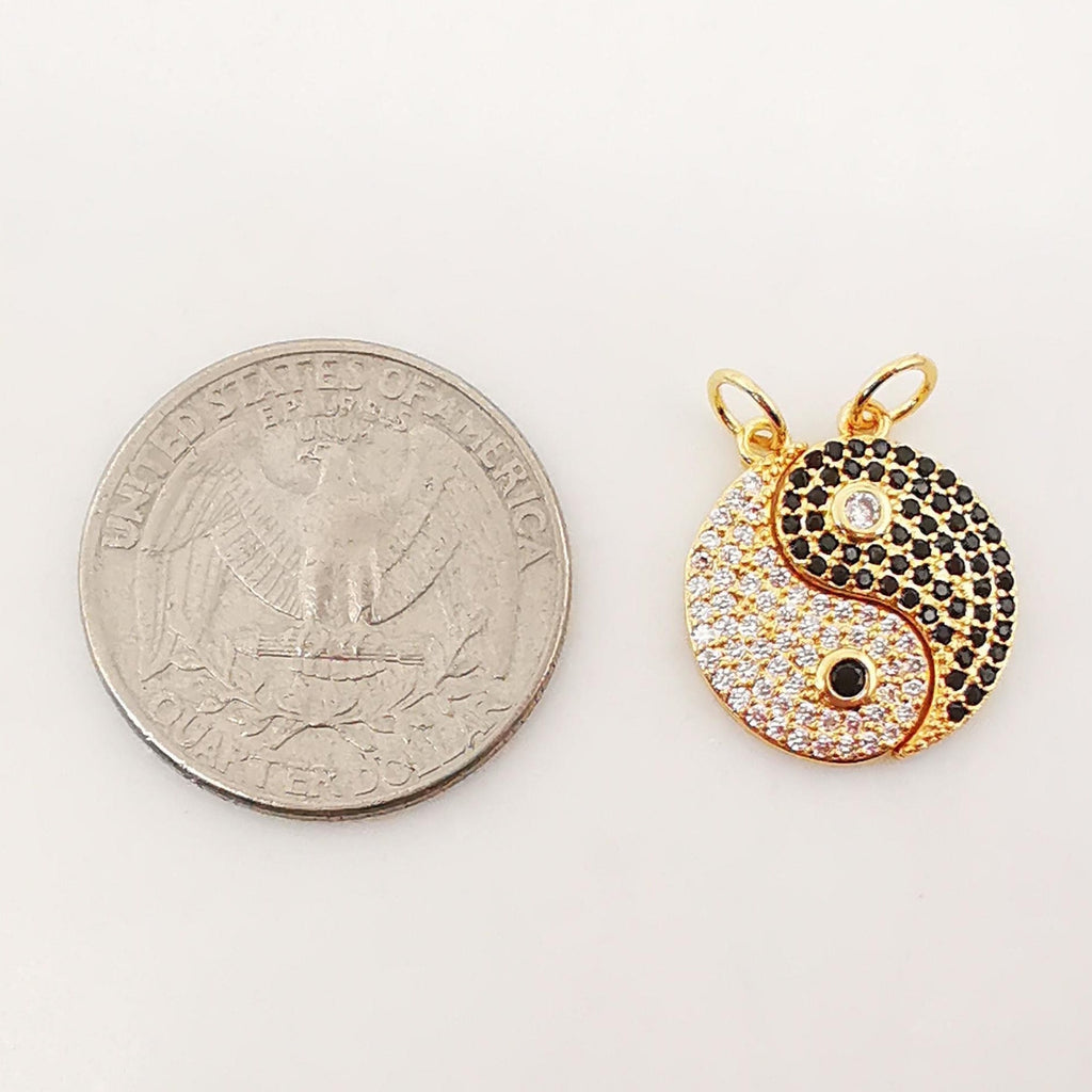 Yin Yang Charms, Cubic Pave Pendant, 18K Gold Plated Charms for Couple, 16x10mm, Necklace Charms, Jewelry Findings S1082