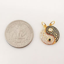 Load image into Gallery viewer, Yin Yang Charms, Cubic Pave Pendant, 18K Gold Plated Charms for Couple, 16x10mm, Necklace Charms, Jewelry Findings S1082