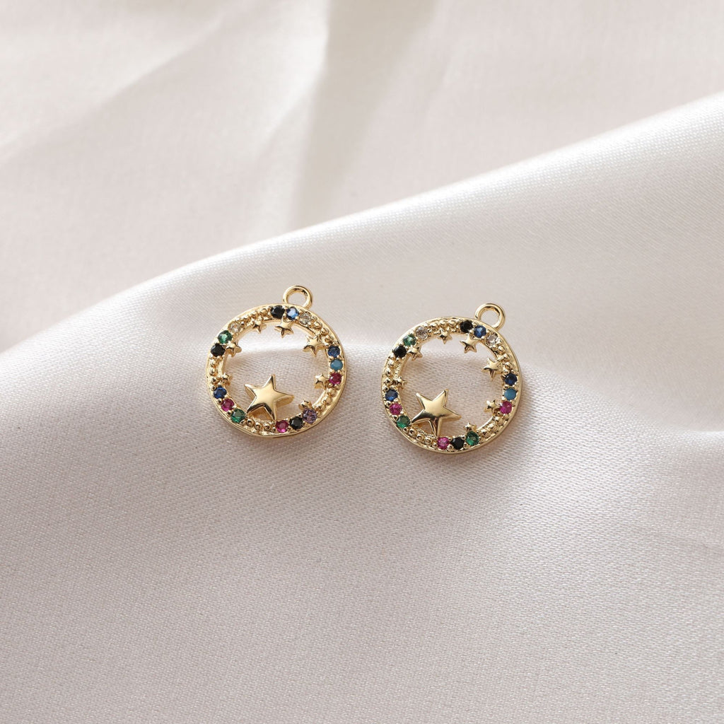 Sun, Moon, Star Charm, CZ Pave Pendant, 18K Gold Plated Rainbow Pave Pendant, Necklace Making Charm, Jewelry Findings JG012