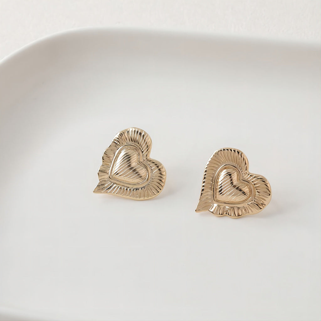 Gold Heart Earring Post, 14K Gold/Silver Nickel Free Earrings, S925 Silver Ear Pins, 20mm, Heart Shape Ear Stud with Loop JJ023