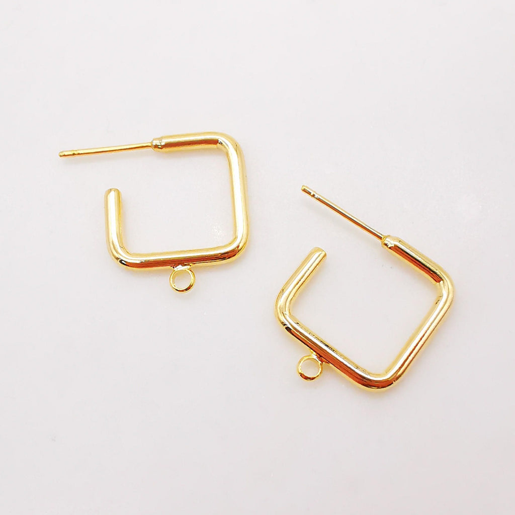 10pcs Gold Square Earrings Post With Loop, S925 Silver Ear Pin Nickel Free Earrings, Ear Stud Loop, Hypoallergenic Earring Findings Z051