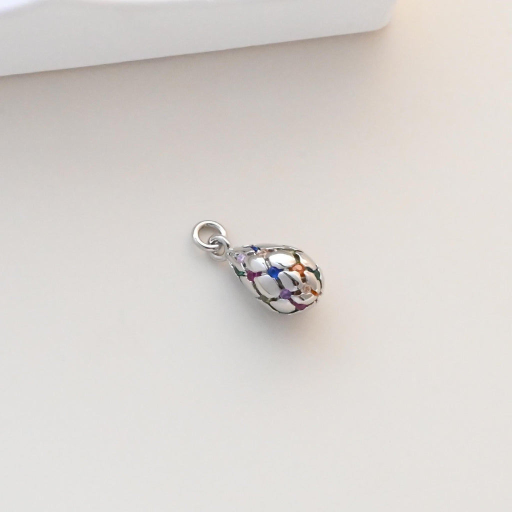 Small Jumbo Egg Pendant, Stripes Egg, 18K Gold Plated, Bracelet Necklace Pendnats, Jewelry Findings S1330