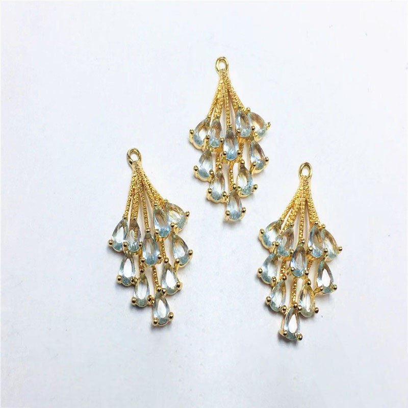 CZ Pave Leaf Charm, Cubic Zircon Crystal Leaf Pendant, CZ Earring Charms,  Real Gold Plated  Earring Charms, Jewelry Findings ZR007-F044