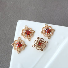 Load image into Gallery viewer, 10pcs Flower Connector, Cubic Zircon Crystal Pendant, Bracelet Necklace Pendant, 14K Real Gold Plated, Jewelry Findings HL110-F008