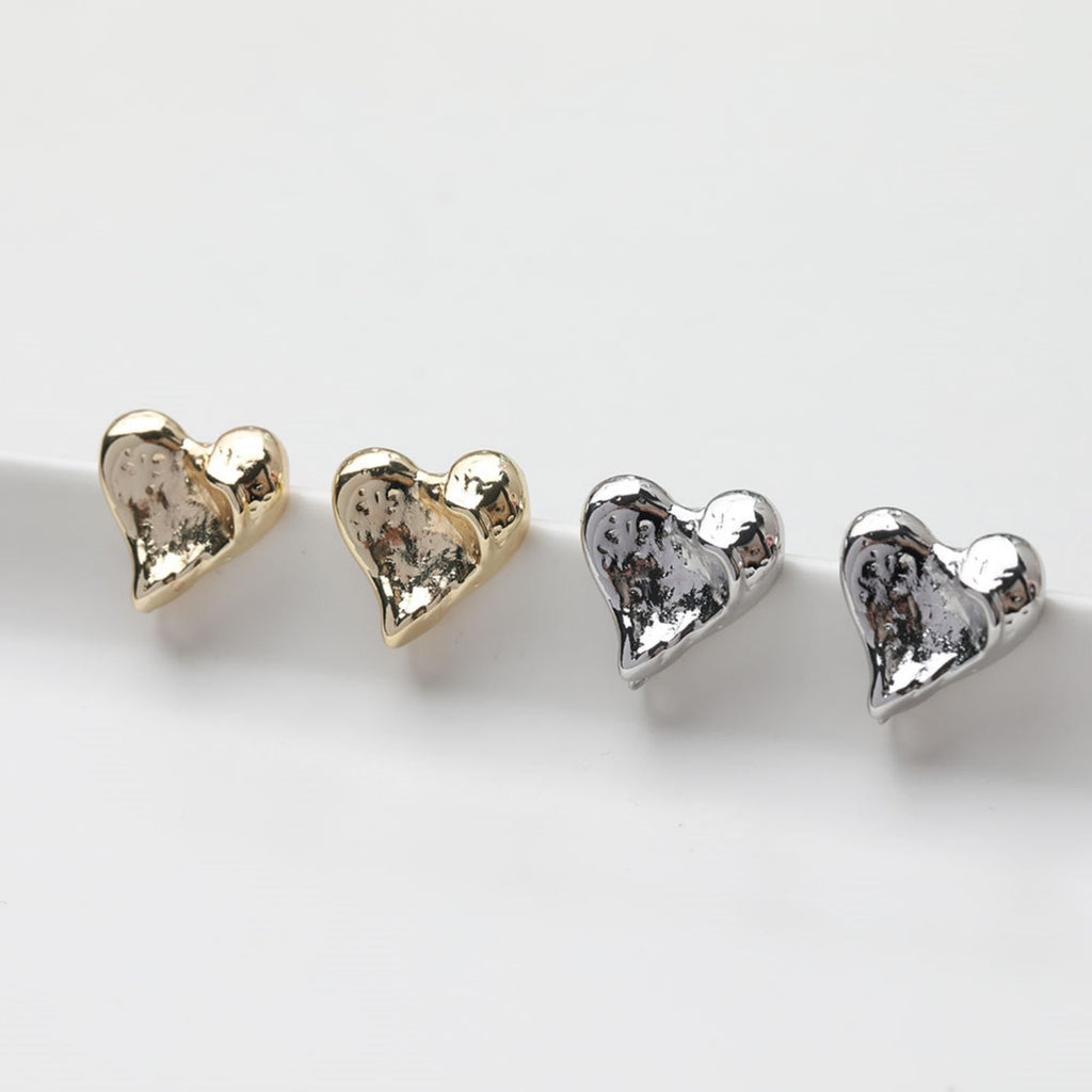 Gold Heart Earring Post, 14K Gold Nickel Free Earrings, S925 Silver Ear Pins, 17.8*17.7mm, Heart Shape Ear Stud with Loop GZ509-D0449