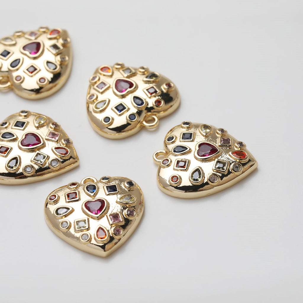 Heart Charms, Cubic Zirconia Pave Charm, 18K Gold/Silver Plated CZ Pave Love Pendant, Necklace Making Pendants, Jewelry Findings JG034