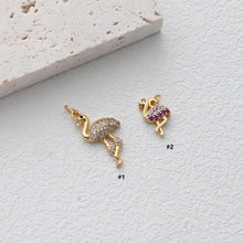 Load image into Gallery viewer, Bird Charm, CZ Pave Pendant, Woodpecker, Flamingo Pendant, 18K Gold Plated, Necklace Making Charm, Jewelry Findings S1303