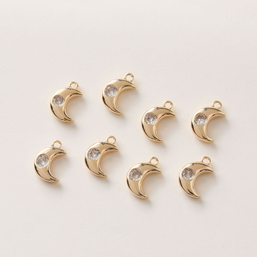 CZ Pave Moon⨯ Charm, Cubic Zircon Crystal Pendant, CZ Earring Charms,  Real Gold Plated Brass Earring Charms, Jewelry Findings GZ395